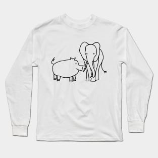 Pig and Elephant Line Drawing Long Sleeve T-Shirt